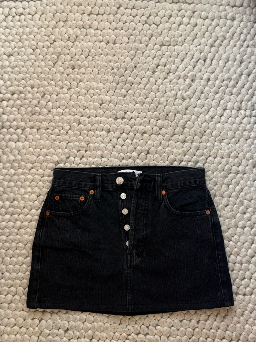Re/Done Black Button-Front Denim Mini Skirt